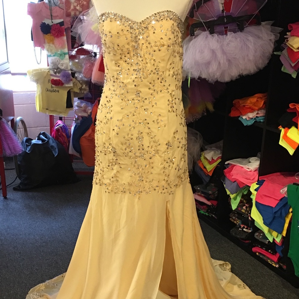 Prom Dress yellow rhinestones sequins